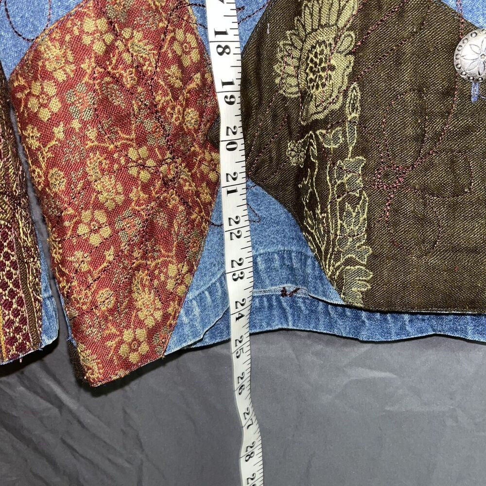 Vintage Patchwork Quilted Denim Jacket Button Up … - image 6